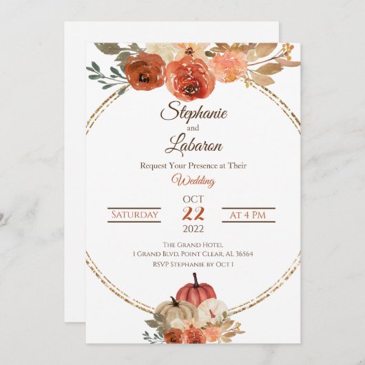 オータムフローラパンプキ結婚ンズ 招待状 (正面/裏面)
