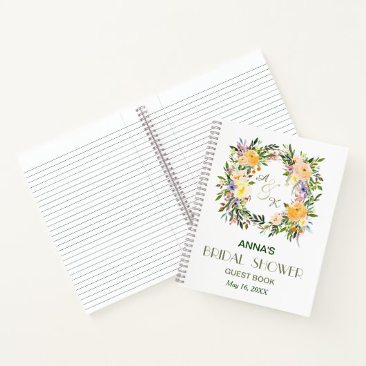 オータムフローラリースブライダルシャワーゲストブック ノートブック (内部)
