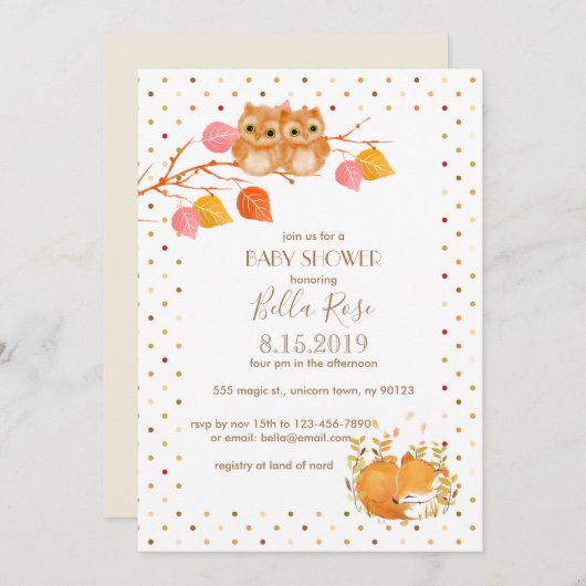 オータムフール水玉模様ベビーシャワー招待状 招待状 (正面/裏面)