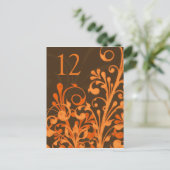 オータムブラウンオレンジ結婚フローラのテーブルカード ポストカード (スタンド正面)