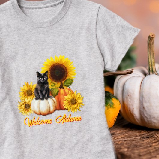 オータムブラックキャットひまわりカボチャ Tシャツ
