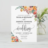 オータムブルガンディオレンジフローラ結婚式招待状 招待状 (スタンド正面)