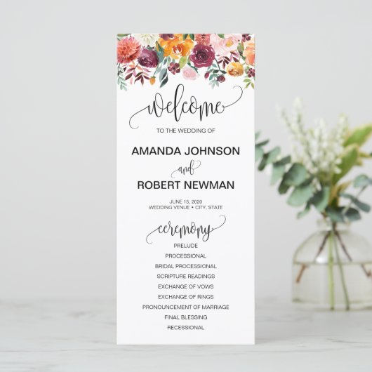 オータムブルガンディオレンジフローラ結婚式 プログラム (スタンド正面)