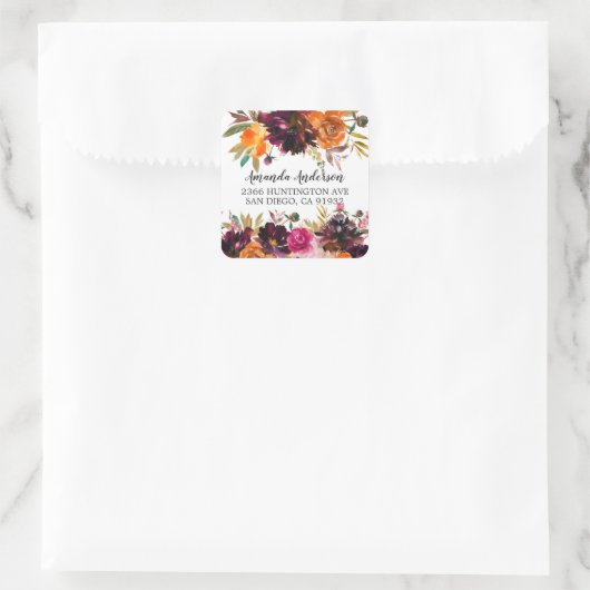 オータムブルゴーニュ&オレンジフローラ差出人住所 スクエアシール (バッグ)