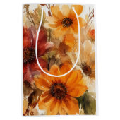 オータムブルーム 秋の花 水彩画 ミディアムペーパーバッグ (正面)