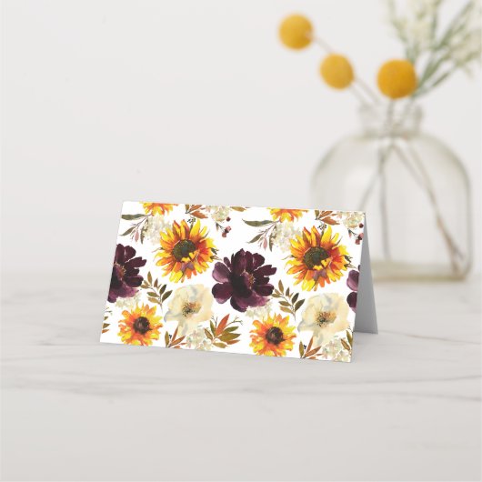 オータムブーケサンフラワーズフローラブライダルシャワー プレイスカード (裏面)