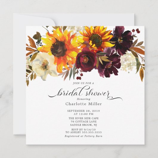 オータムブーケサンフラワーズフローラブライダルシャワー 招待状 (正面)