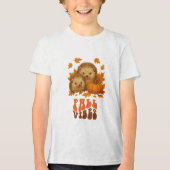 オータムヘッジホグイラストレーション&秋ビーズスクリプト トライブレンドTシャツ (正面)