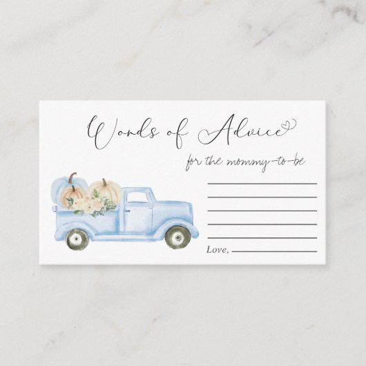 オータムベイビーボーイシャワー　パンプキンブルートラック　アドバイスカード エンクロージャーカード (正面)