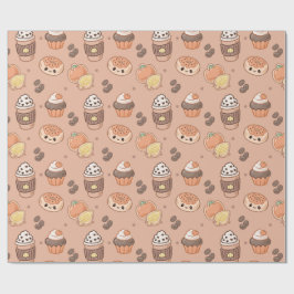 オータムベークドグッズ&コーヒーカワイイデザイン ラッピングペーパー