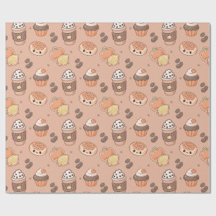 オータムベークドグッズ&コーヒーカワイイデザイン ラッピングペーパー