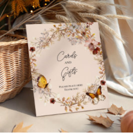 オータムベージュのワイルドフラワーの水彩ペデスタルサイン 台座サイン