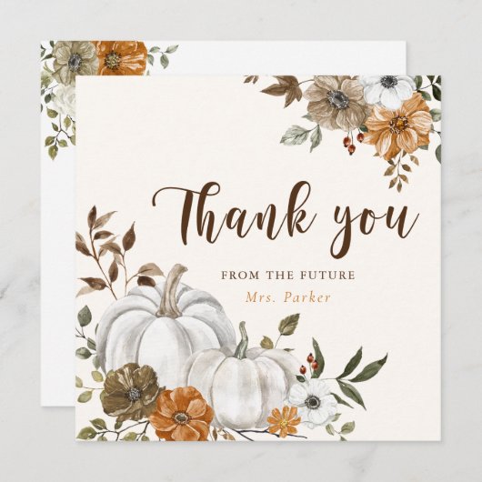 オータムホワイトパンプキンブライダルシャワー サンキューカード (正面/裏面)
