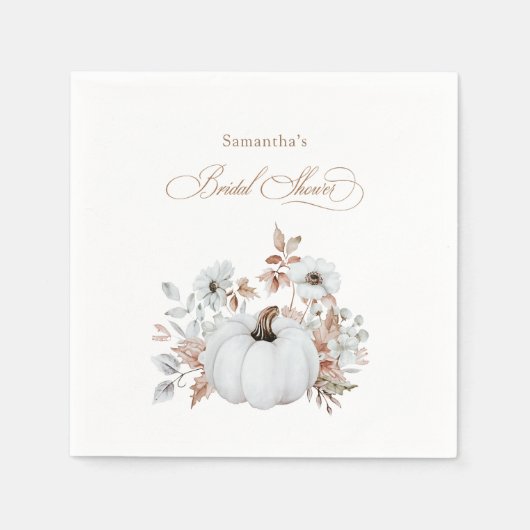 オータムホワイトパンプキンブライダルシャワー スタンダードカクテルナプキン (正面)