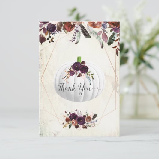 オータムホワイトパンプキンベイビーシャワーのお礼 サンキューカード (スタンド正面)