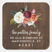 オータムボホ開花差出人住所ラベル スクエアシール (正面)