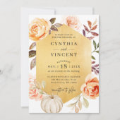 オータムラグジュアリー金ゴールドフローラ秋の結婚式 招待状 (正面)