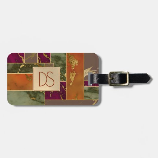 オータムラグジュアリー |宝石トーン金ゴールド幾何大理石 ラゲッジタグ (正面横)