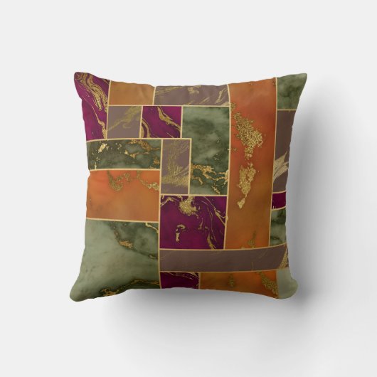 オータムラグジュアリー |幾何学的金ゴールド宝石トーン大理石 クッション (裏面)