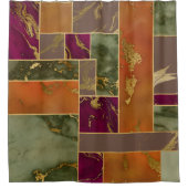 オータムラグジュアリー |幾何学的金ゴールド宝石トーン大理石 シャワーカーテン (正面)