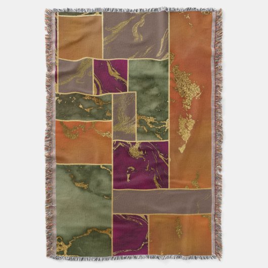 オータムラグジュアリー |幾何学的金ゴールド宝石トーン大理石 スローブランケット (正面縦)