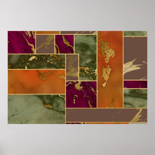 オータムラグジュアリー |幾何学的金ゴールド宝石トーン大理石 ポスター (正面)