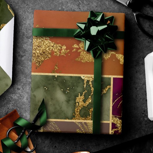 オータムラグジュアリー |幾何学的金ゴールド宝石トーン大理石 ラッピングペーパー