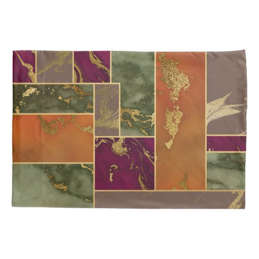 オータムラグジュアリー |幾何学的金ゴールド宝石トーン大理石 枕カバー (裏面)