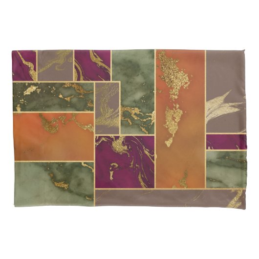 オータムラグジュアリー |幾何学的金ゴールド宝石トーン大理石 枕カバー (正面)