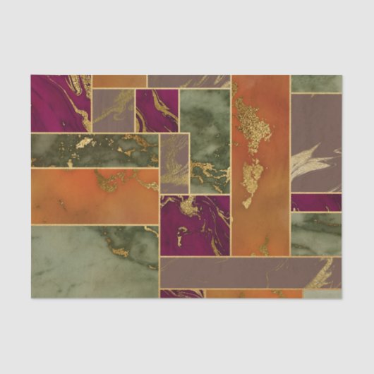 オータムラグジュアリー |幾何学的金ゴールド宝石トーン大理石 薄葉紙 (正面)