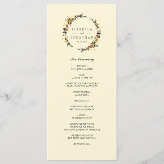 オータムリース | 現代の結婚式プログラム プログラム (正面)