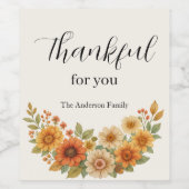 オータムリース – 秋の花 フラワーリース 感謝祭 ワインラベル (シングルラベル)