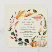 オータムリーフとパンプキンのベイビーシャワー 招待状 (正面/裏面)