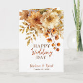 オータムリーフの花とゴールドのラメ 結婚おめでとう カード (正面)