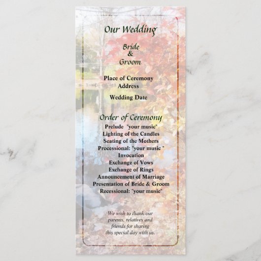 オータムレイク結婚式 プログラム (正面)