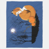 オータムレッドフォックスパンプキンズ ウッドランド フォール ブルー フリースブランケット (正面)