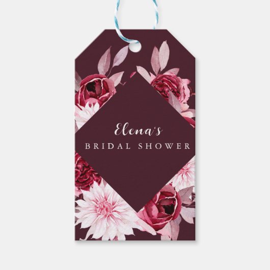 オータムロマンスゴールドフレームフラワーブライダルシャワー ギフトタグ (正面)