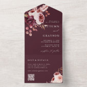 オータムロマンス バーガンディ フラワーズ ウェディング QRコード オールインワン招待状 (内側)