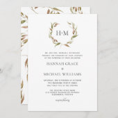 オータムローレルリースモノグラム結婚式招待状 招待状 (正面/裏面)