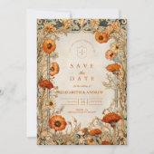 オータムワイルドフラワーの植物画の結婚式 セーブザデート (正面)