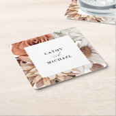 オータム素朴フローラ、フレーム秋の結婚式 スクエアペーパーコースター (アングル)