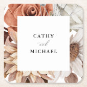 オータム素朴フローラ、フレーム秋の結婚式 スクエアペーパーコースター (正面)