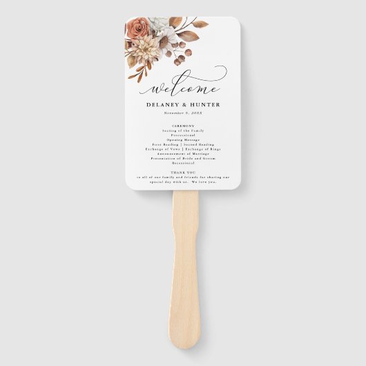 オータム素朴フローラ、秋の結婚式プログラム ハンドファン (正面)