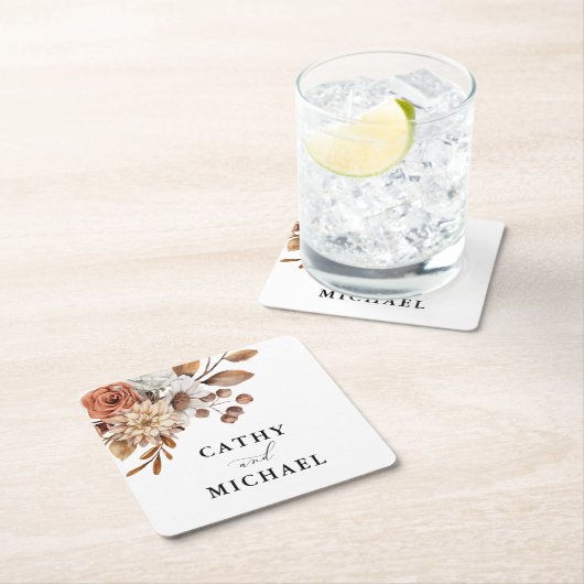 オータム素朴フローラ、秋の結婚式 スクエアペーパーコースター (インサイチュ)