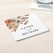 オータム素朴フローラ、秋の結婚式 スクエアペーパーコースター (アングル)