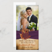 オータム葉の紫フェイクのリ結婚ボンの写真カード サンキューカード (正面/裏面)