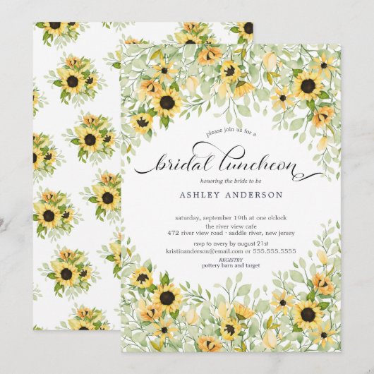 オータム イエロー 向日葵 ブライダル ランチョン 招待状 (正面/裏面)