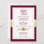 オータム ウェディング バーガンディ ゴールド 恋に落ちる ウェディング 招待状 (正面)