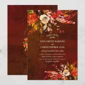 オータム ウォーターカラー フラワーマーブル ブラウン ウェディング 招待状 (正面/裏面)