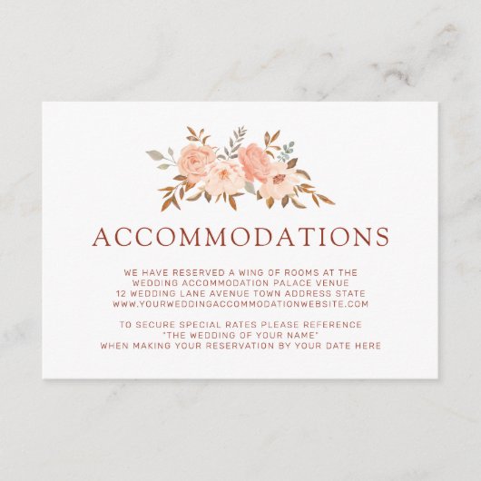 オータム ウォーターカラー フラワー ウェディング アコモデーション エンクロージャーカード (正面)